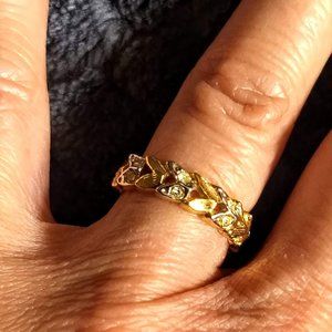 vintage 80s 2 tone rhinestone leaf sculpted ring NWOT